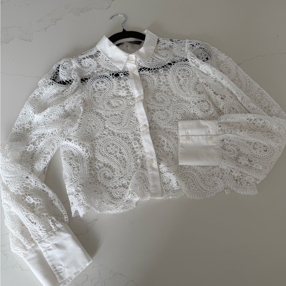 Zara Tops - Zara White Lace Paisley Button-Front Blouse